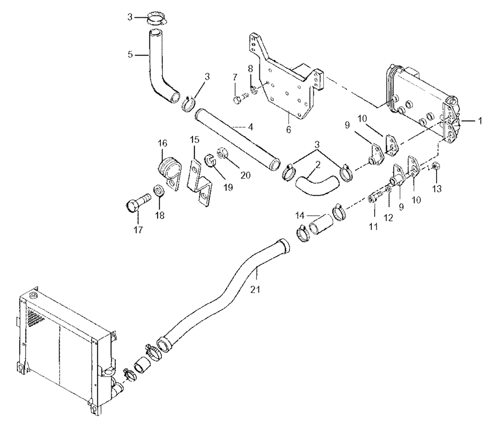 Схема запчастей Case 330 - (04A02010599[01]) - ENGINE COOLING SYSTEM - PIPING - RETARDER OPTION (01) - ENGINE