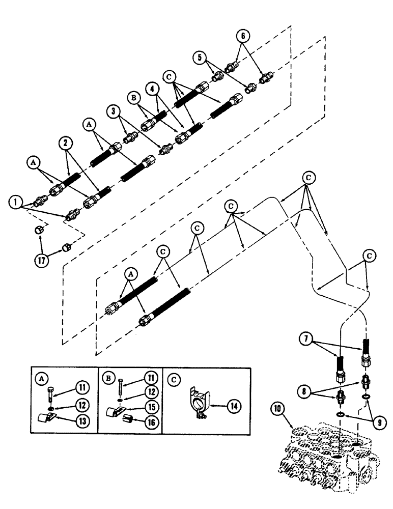 Схема запчастей Case 880B - (260) - "E" BOOM WRIST-O-TWIST TUBING (07) - HYDRAULIC SYSTEM