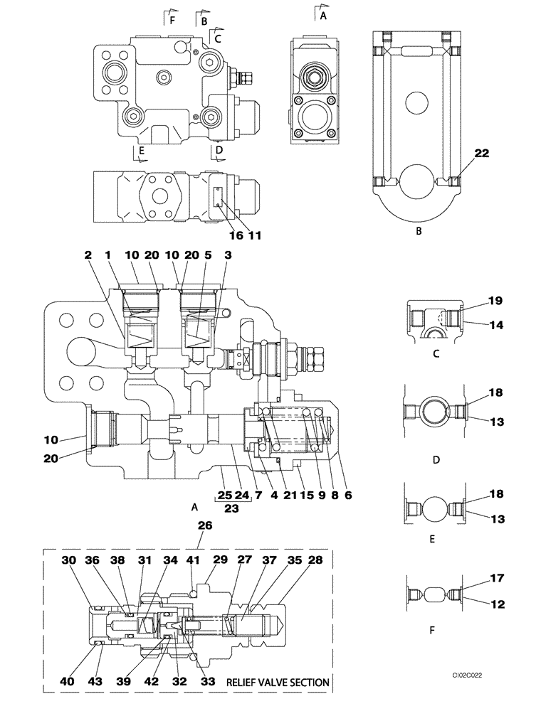 Схема запчастей Case CX460 - (08-93) - VALVE ASSY, RELIEF - BOOM CYLINDER, MODELS WITH LOAD HOLD (08) - HYDRAULICS