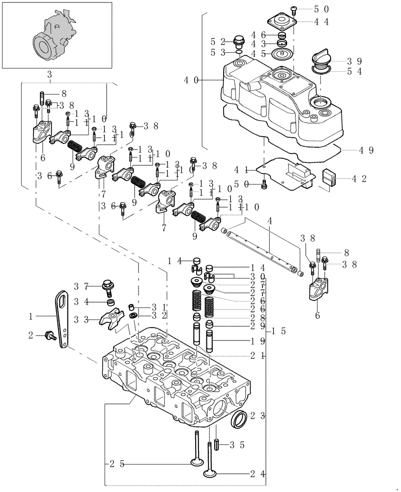 Схема запчастей Case CX31B - (0.060[01]) - CYLINDER HEAD & BONNET (10) - ENGINE