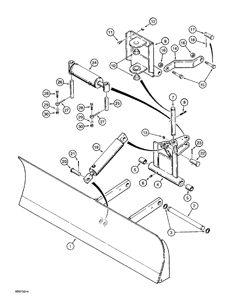 Схема запчастей Case TF300 - (9-54) - BACKFILL BLADE AND CYLINDER MOUNTING (09) - CHASSIS/ATTACHMENTS