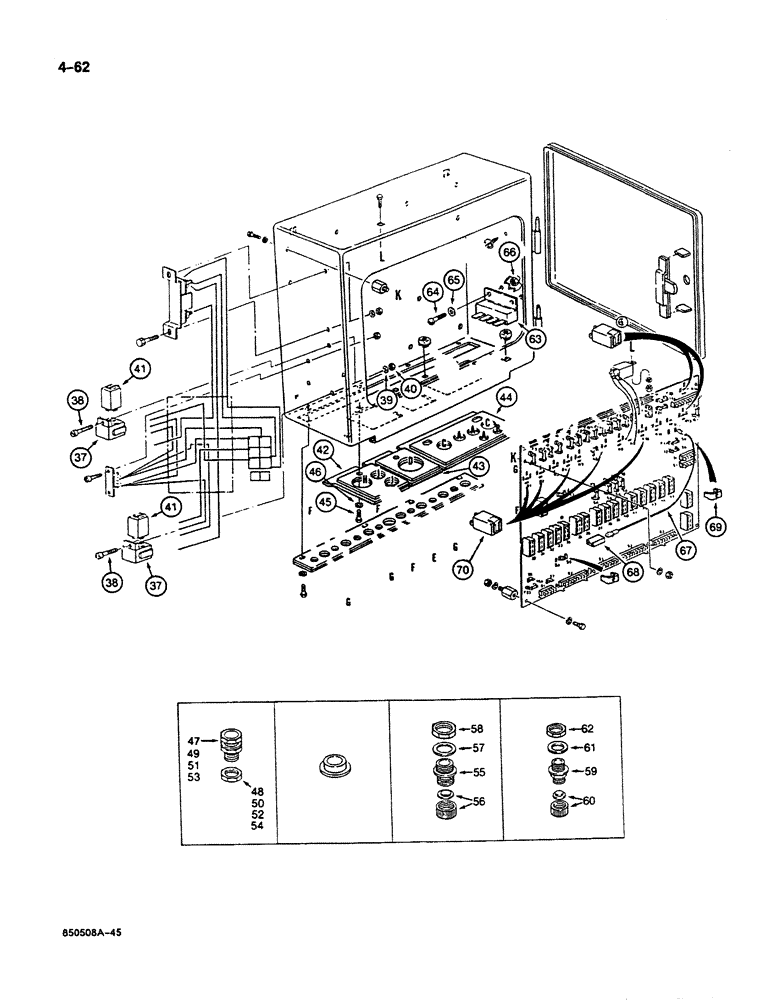 Схема запчастей Case 125B - (4-62) - ELECTRICAL BOX, P.I.N. 74251 THROUGH 74630 (04) - ELECTRICAL SYSTEMS