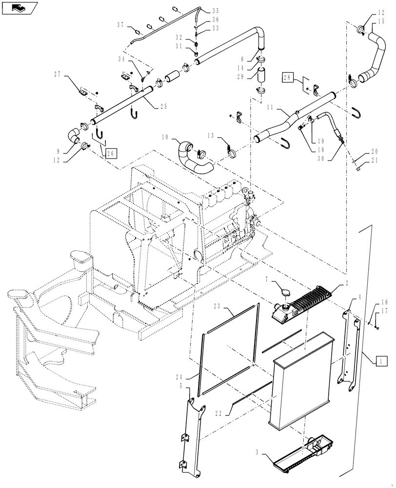 Схема запчастей Case 621D - (02-02) - RADIATOR - MOUNTING (02) - ENGINE