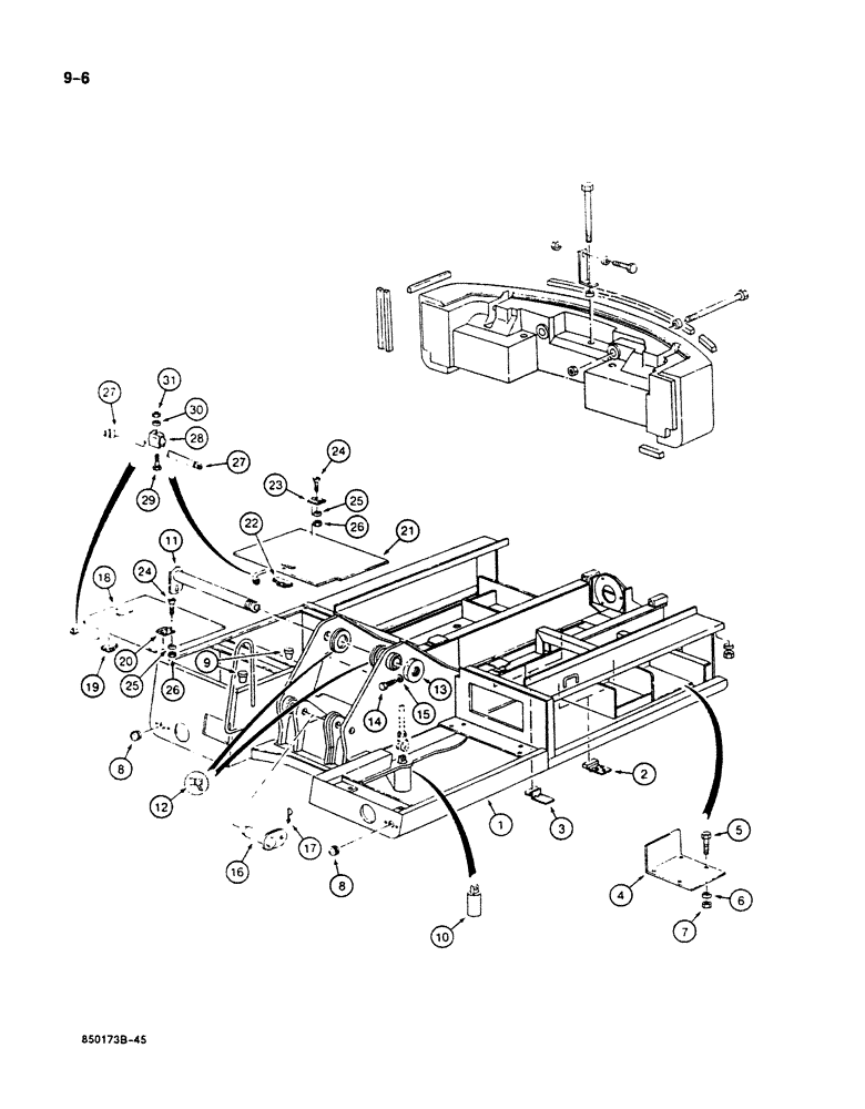 Схема запчастей Case 125B - (9-006) - TURNTABLE AND COUNTERWEIGHT, P.I.N. 74251 THROUGH 74963, 21801 THROUGH 21868, 26801 AND AFTER (09) - CHASSIS