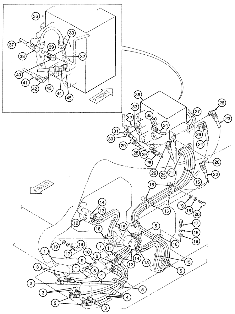 Схема запчастей Case 9050 - (8-28) - HYDRAULIC CONTROL CIRCUIT, FOOT AND HAND CONTROLS TO CONTROL VALVE (08) - HYDRAULICS