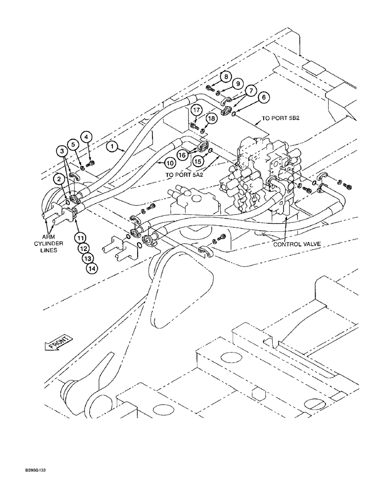 Схема запчастей Case 9060B - (8-054) - ARM CYLINDER SUPPLY LINES - MAIN CONTROL VALVE TO ARM CYLINDER (08) - HYDRAULICS