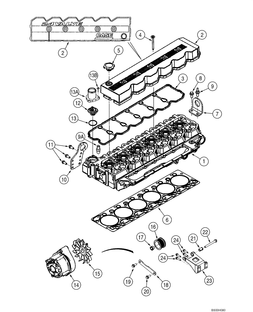 Схема запчастей Case CX290 - (02-14) - CYLINDER HEAD - MOUNTING, ALTERNATOR (02) - ENGINE