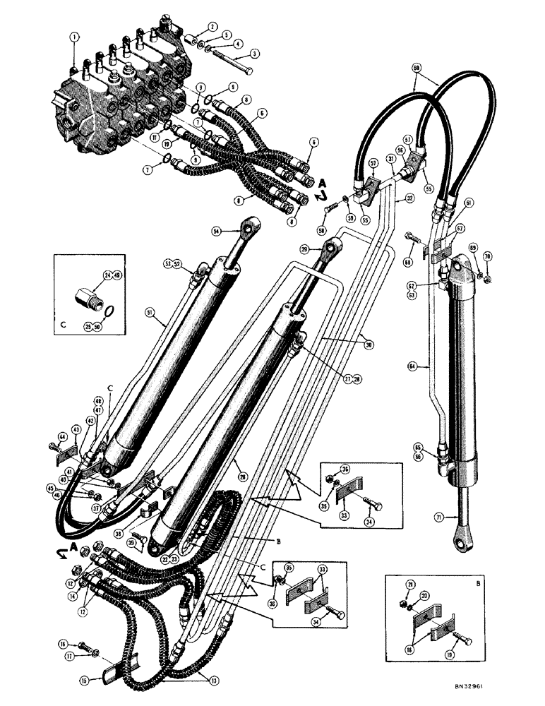 Схема запчастей Case 420C - (288) - BOOM, CROWD AND BUCKET CYLINDER HYDRAULICS (07) - HYDRAULIC SYSTEM