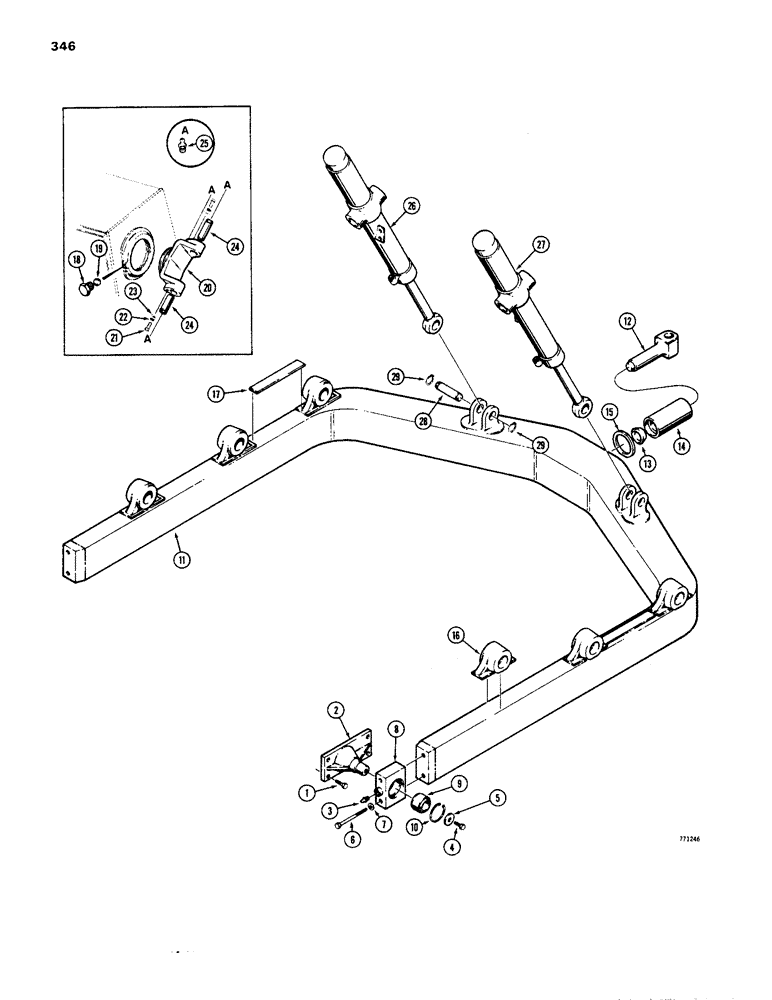 Схема запчастей Case 1450 - (346) - MECHANICAL ANGLE DOZER, C FRAME AND CYLINDER (09) - CHASSIS/ATTACHMENTS