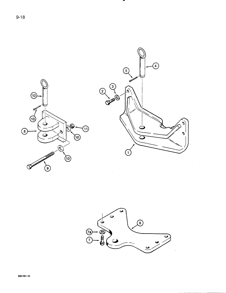 Схема запчастей Case 450C - (9-18) - DRAWBARS, USED ON DOZER AND DRAWBAR MODELS, WITH NO REAR EQUIPMENT (09) - CHASSIS/ATTACHMENTS