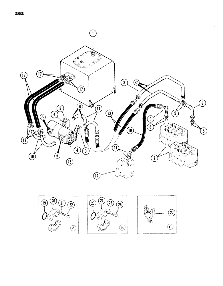 Схема запчастей Case 980B - (262) - RESERVOIR TO PUMP TO VALVE TUBING, (USED ON UNITS PRIOR TO PIN 6204051) (07) - HYDRAULIC SYSTEM