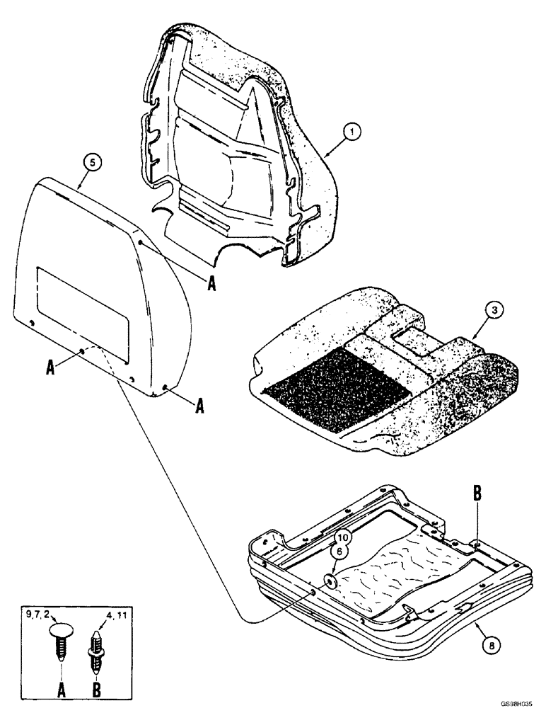 Схема запчастей Case 586E - (9-138) - DELUXE OPERATORS SEAT, CUSHIONS AND SHELL (09) - CHASSIS/ATTACHMENTS