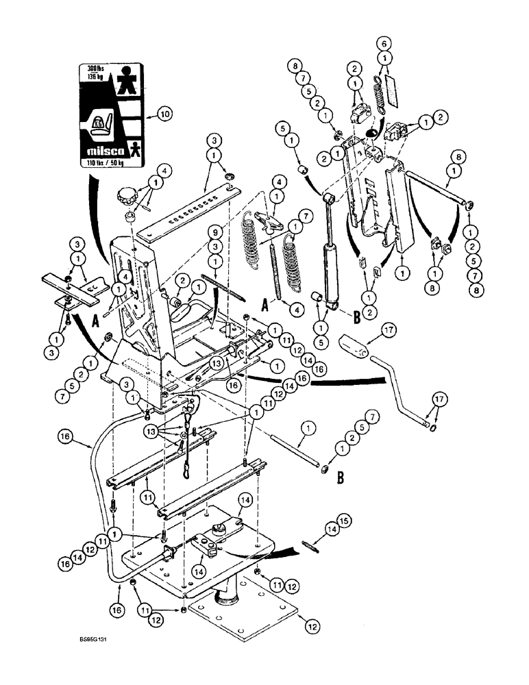 Схема запчастей Case 570LXT - (9-120) - SUSPENSION SEAT, PEDESTAL, WEIGHT ADJUSTER AND SUSPENSION, 570LXT MODELS (09) - CHASSIS/ATTACHMENTS