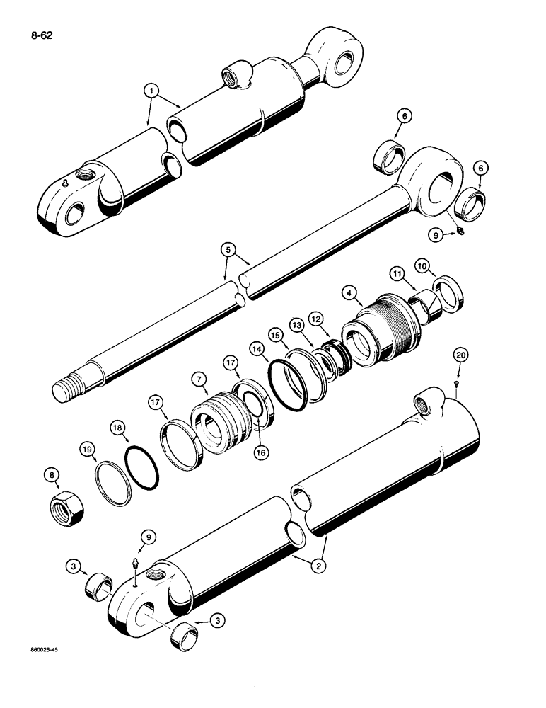 Схема запчастей Case 26D - (8-62) - D135769 DIPPER CYLINDER, 14 FOOT BACKHOE MODELS 