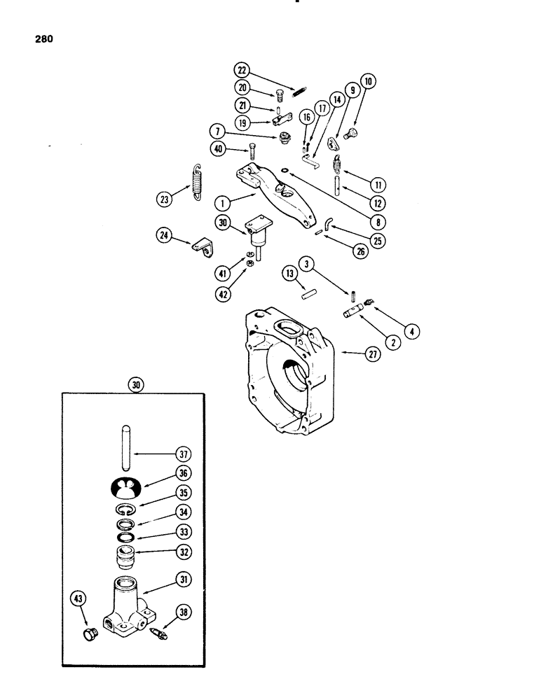 Схема запчастей Case 580SE - (280) - TRANSAXLE DIFFERENTIAL BRAKE LEVER, PRIOR TO TRANSMISSION SN 16270319 (06) - POWER TRAIN