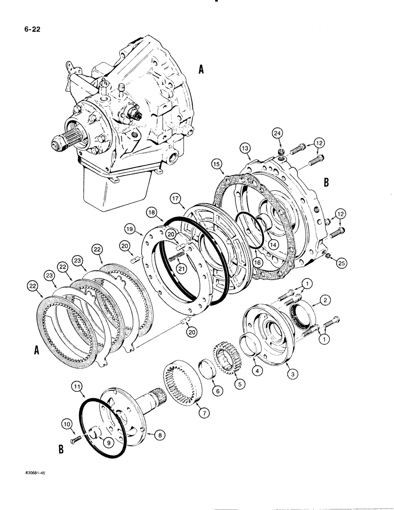 Схема запчастей Case 480E - (6-22) - POWER SHUTTLE, CHARGING PUMP AND REVERSE CLUTCH (06) - POWER TRAIN