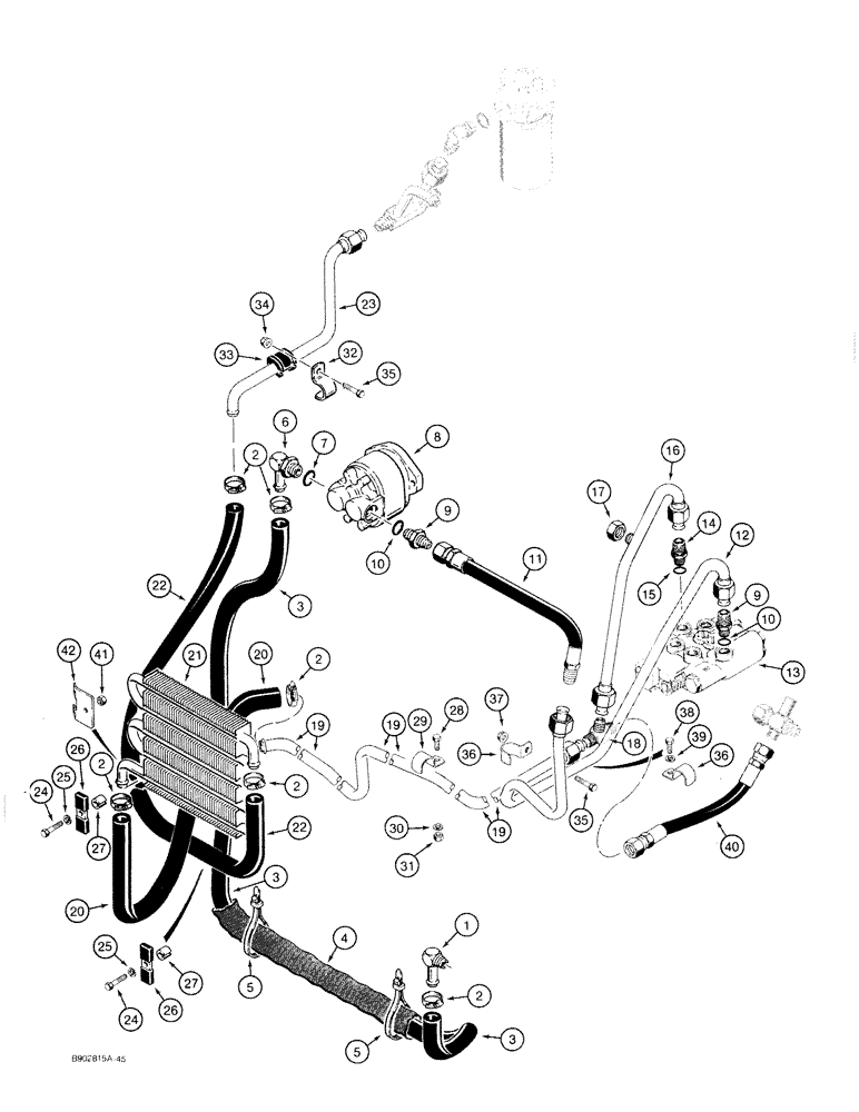 Схема запчастей Case 1818 - (8-08) - HYDROSTATIC DRIVE HYDRAULIC CIRCUIT SUPPLY & RETURN LINES GASOLINE MODELS PRIOR TO P.I.N. JAF0095713 (08) - HYDRAULICS