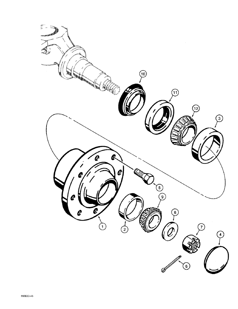 Схема запчастей Case 480F - (5-18) - FRONT WHEEL HUB AND BEARINGS (05) - STEERING