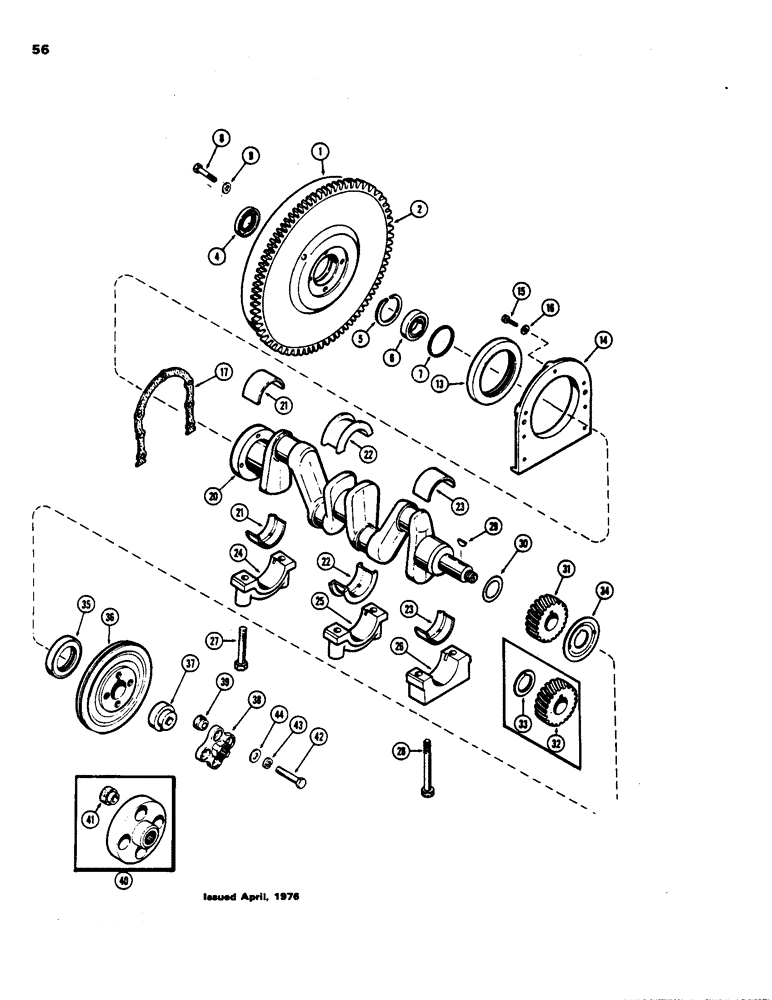 Схема запчастей Case 480B - (056) - CRANKSHAFT AND FLYWHEEL, (148B) SPARK IGNITION ENGINE 