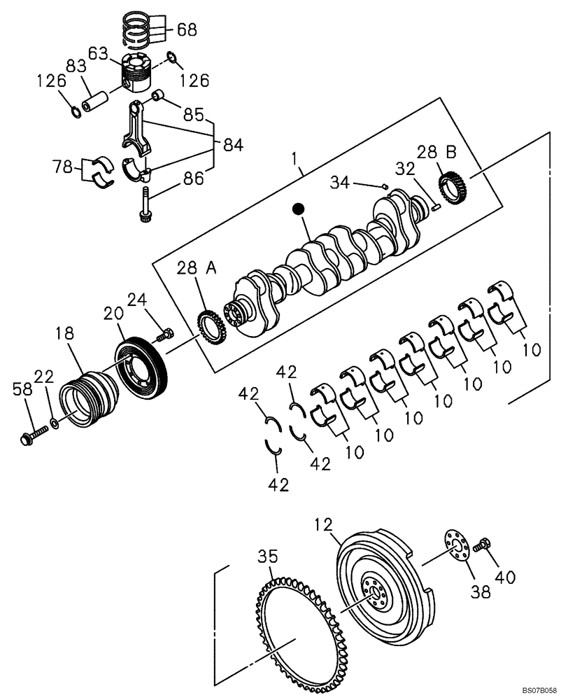 Схема запчастей Case CX460 - (02-17) - PISTONS AND CRANKSHAFT (02) - ENGINE