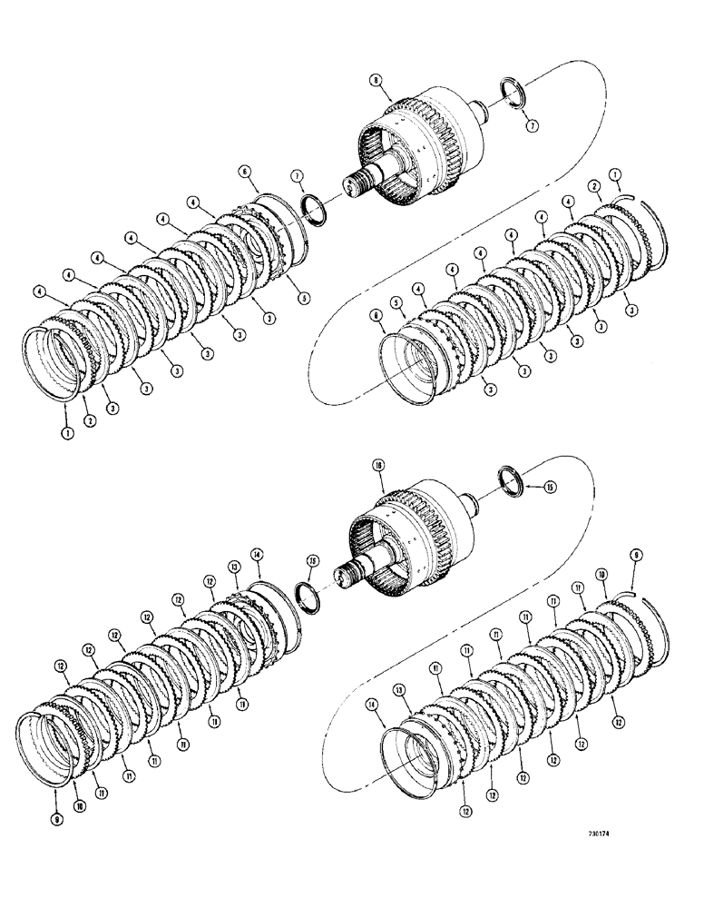 Схема запчастей Case 780 - (196) - TRANS REV. & HIGH-FOR. & LOW CLUTCHES USED W/D86494 REAR AXLE (06) - POWER TRAIN