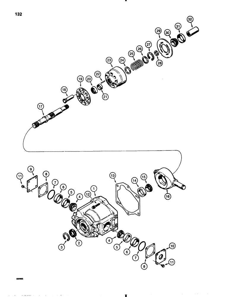 Схема запчастей Case 1845B - (132) - TANDEM PUMP ASSEMBLY, RIGHT-HAND DRIVE PUMP (06) - POWER TRAIN