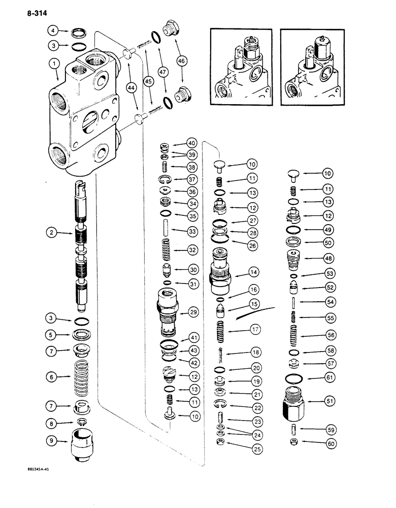 Схема запчастей Case 680K - (8-314) - BACKHOE CONTROL VALVE, BOOM SECTION (08) - HYDRAULICS