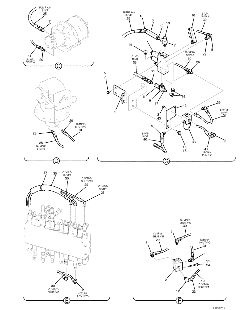 Схема запчастей Case CX50B - (05-007) - CONTROL LINES, REMOTE (COOLER) (PY64H00052F1) OPTIONAL PARTS