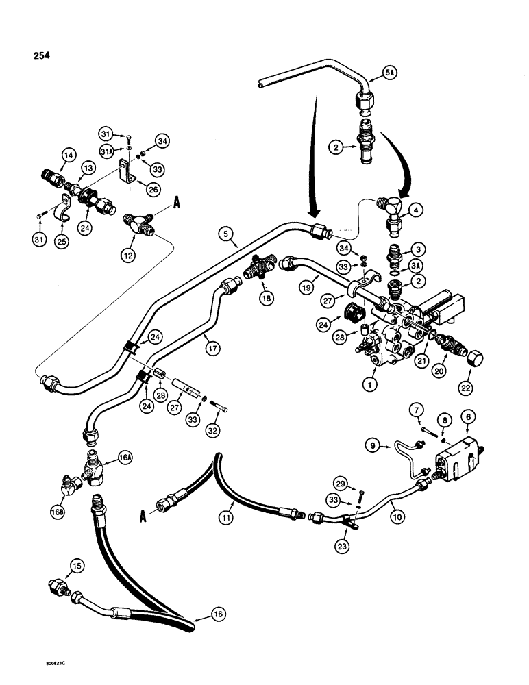 Схема запчастей Case 580SD - (254) - EQUIPMENT HYDRAULIC SYSTEM, REAR EQUIPMENT LINES FOR BACKHOE (08) - HYDRAULICS