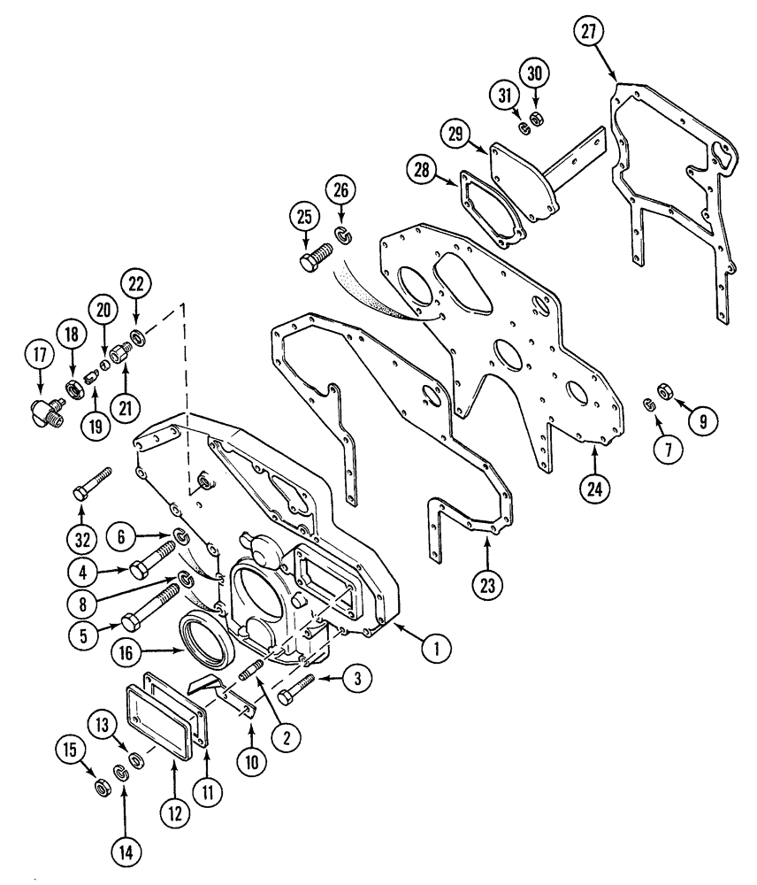 Схема запчастей Case 380B - (2-30) - CYLINDER BLOCK FRONT COVER (02) - ENGINE