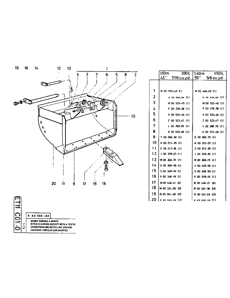 Схема запчастей Case TC45 - (118) - DITCH CLEANING BUCKET WITH A TEETH, 1.10M -330L, -43" - 7/16 CU. YD. 