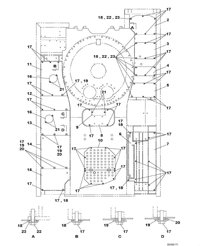 Схема запчастей Case CX800 - (09-003-00[01]) - UPPERSTRUCTURE LOWER PANELS (09) - CHASSIS