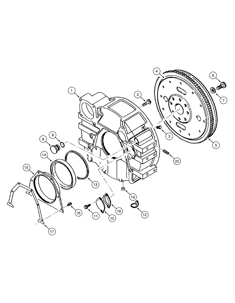 Схема запчастей Case 845 - (02-46[01]) - FLYWHEEL HOUSING (02) - ENGINE