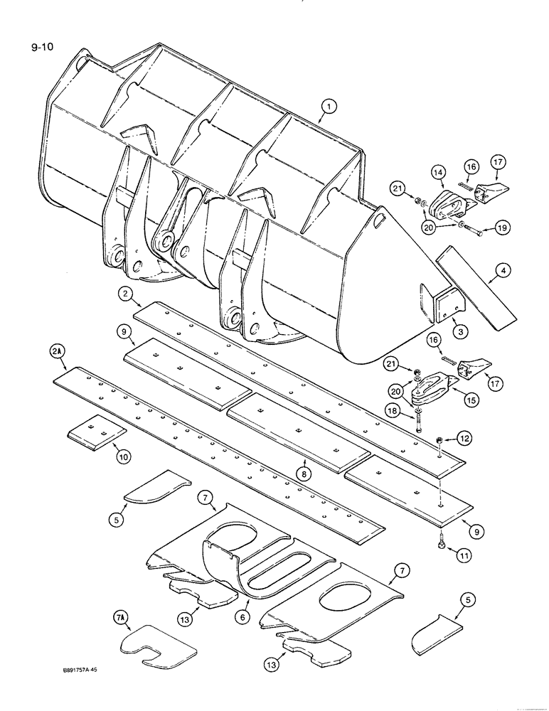 Схема запчастей Case 821 - (9-010) - LOADER BUCKET AND CUTTING EDGES, 3.5 CUBIC YARD (2.7 CUBIC METRE) BUCKET (09) - CHASSIS/ATTACHMENTS