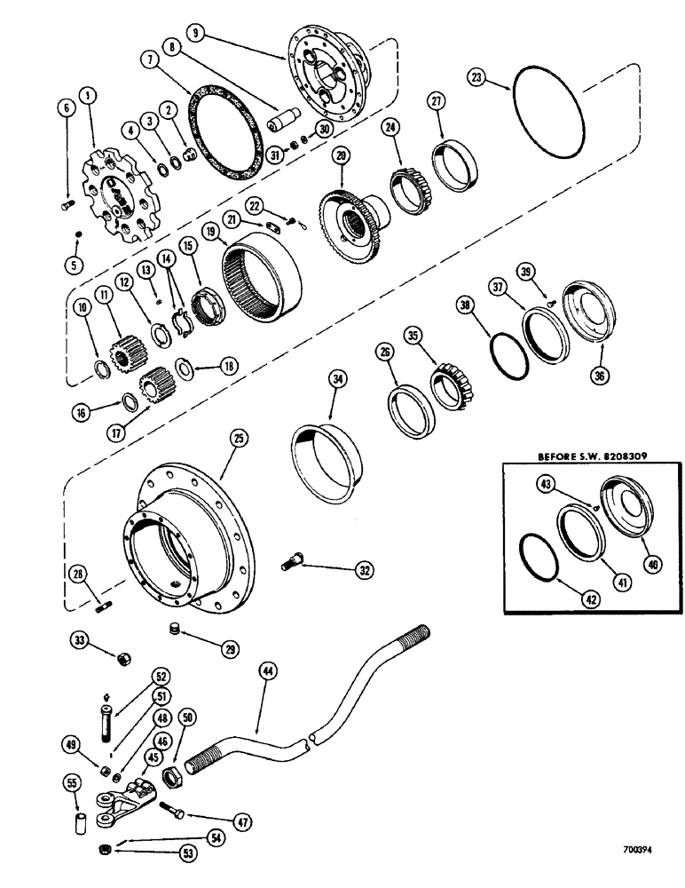 Схема запчастей Case W8B - (174) - A56467 AND L15395 REAR STEERING AXLES, PLANETARY AND RELATED PARTS (04) - UNDERCARRIAGE