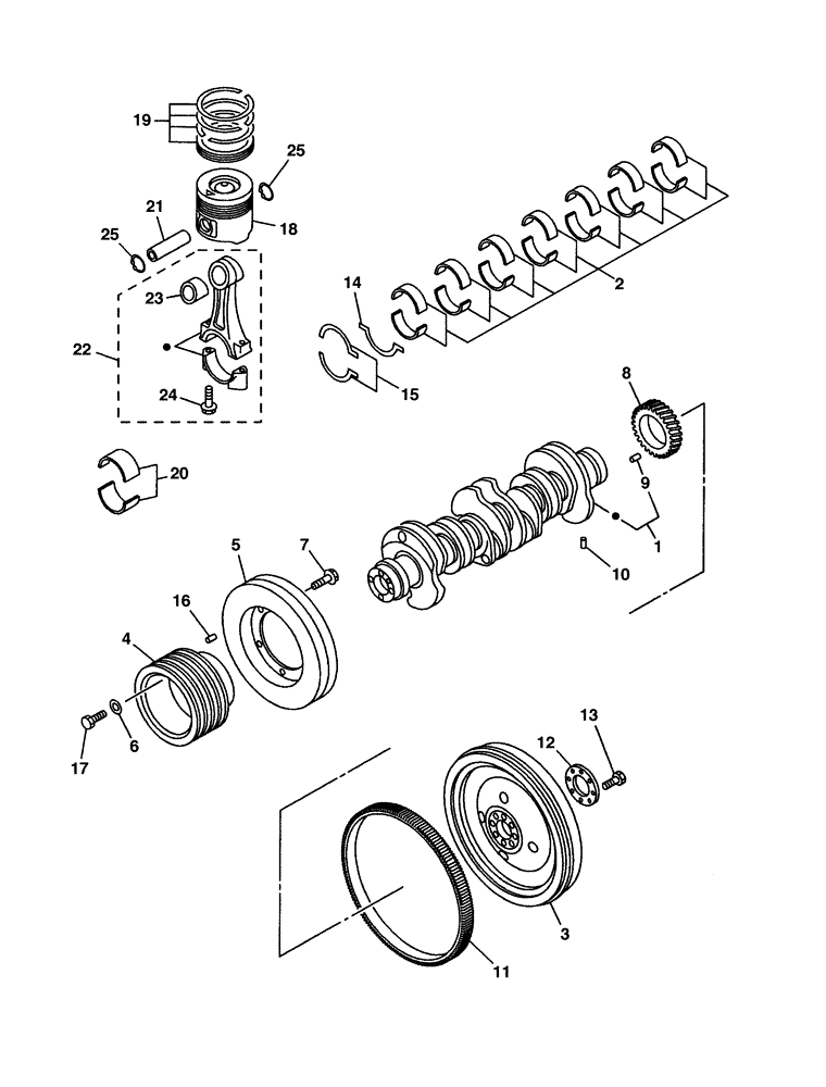 Схема запчастей Case CX350 - (02-051-00[01]) - PISTONS AND CRANKSHAFT - FLYWHEEL (03) - FUEL SYSTEM