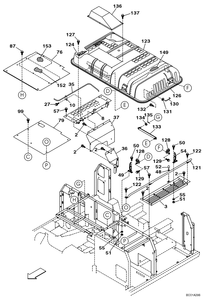 Схема запчастей Case CX210 - (09-07) - HOOD, ENGINE - INSULATION (09) - CHASSIS