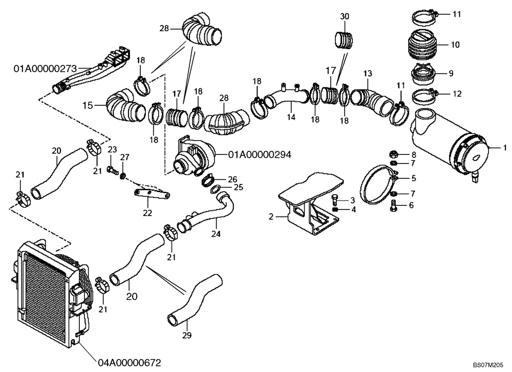 Схема запчастей Case 327B - (06A00020620[001]) - ENGINE AIR INTAKE / FILTRATION (87544160) (01) - ENGINE