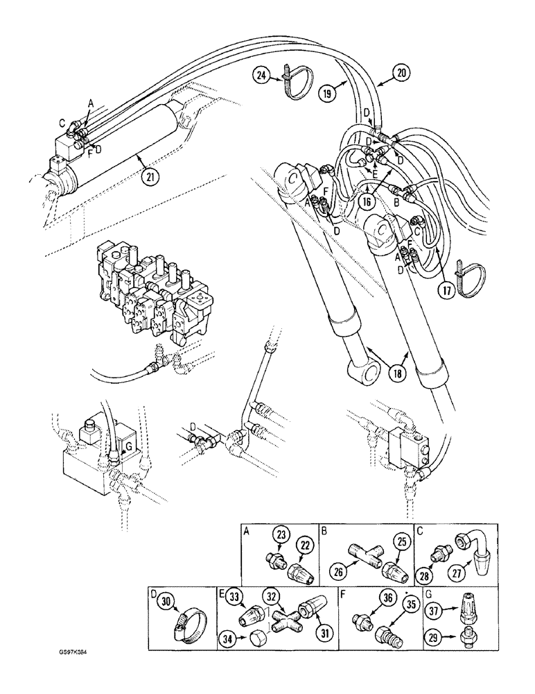 Схема запчастей Case 170C - (8-068) - CRANING VALVE HYDRAULIC CIRCUIT, ARM AND BOOM CYLINDERS (08) - HYDRAULICS