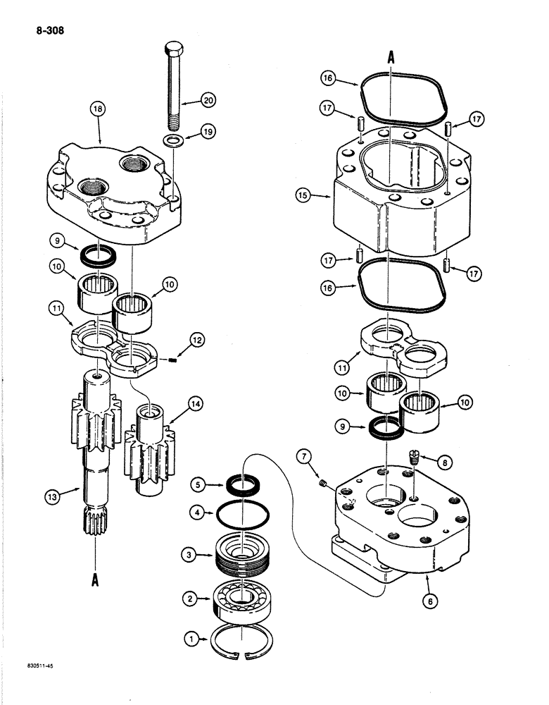 Схема запчастей Case 1187B - (8-308) - SWING HYDRAULIC MOTOR (08) - HYDRAULICS