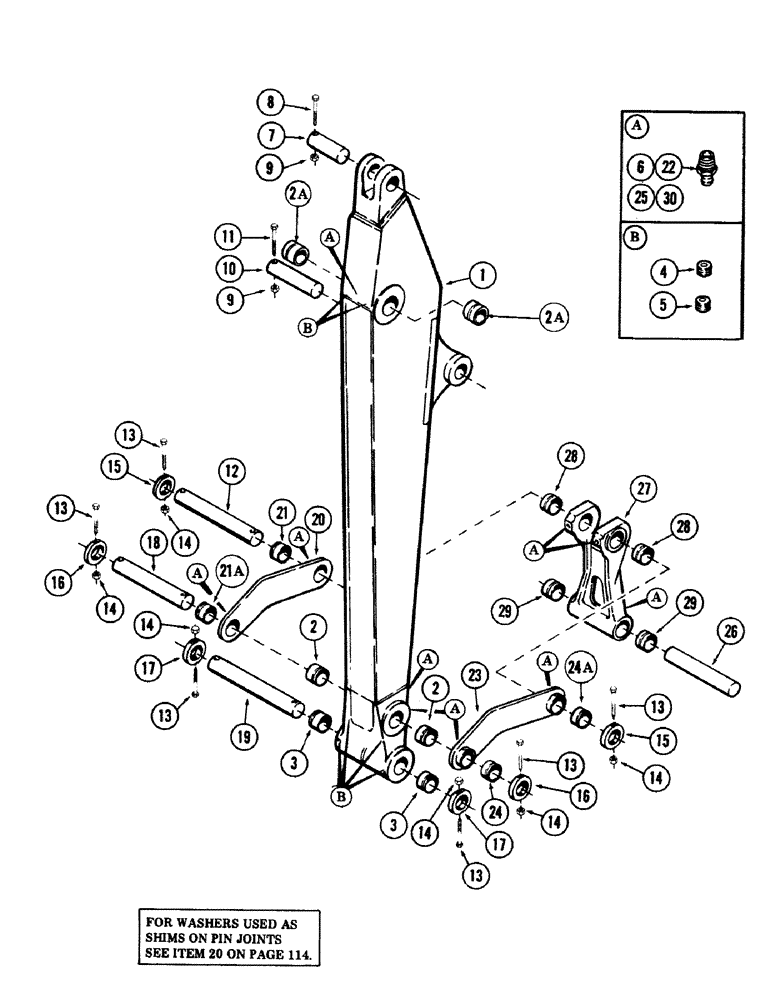 Схема запчастей Case 40 - (116) - DIPPERSTICK WITH ATTACHMENT LINKS AND PINS (84) - BOOMS, DIPPERS & BUCKETS