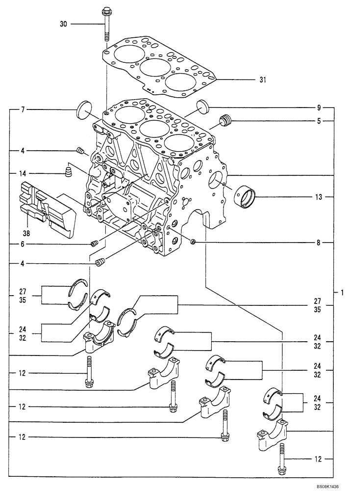 Схема запчастей Case CX27B BTW - (08-001) - CYLINDER BLOCK (10) - ENGINE