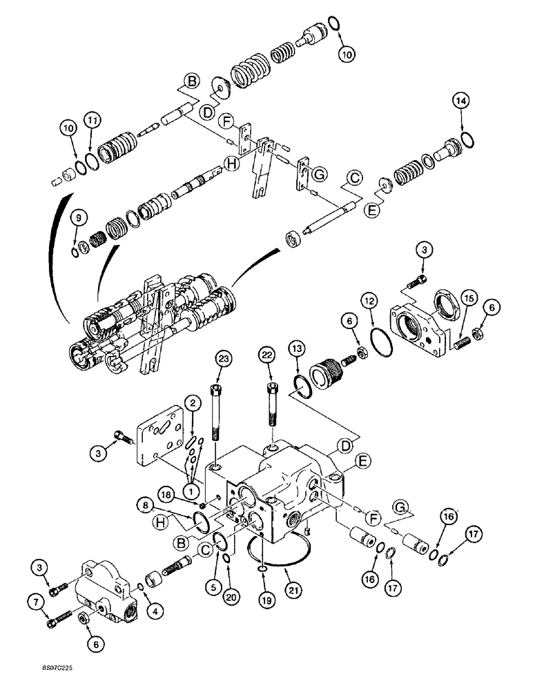 Схема запчастей Case 9030B - (8-128) - 159817A1 OR 162219A1 HYDRAULIC PUMP, 160162A1 PUMP REGULATOR (08) - HYDRAULICS