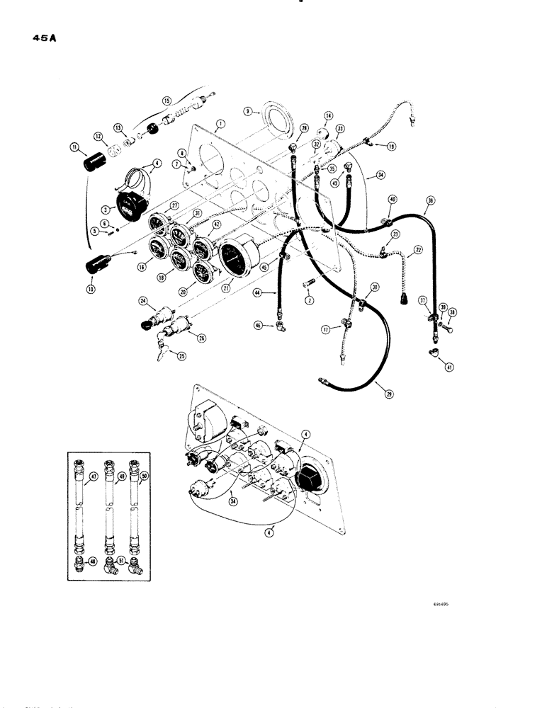 Схема запчастей Case 1150 - (045A) - INSTRUMENT PANEL, OIL PRESSURE GAUGES WITH HOSES, USED ON TRAC. 7110110 & AFTER (06) - ELECTRICAL SYSTEMS