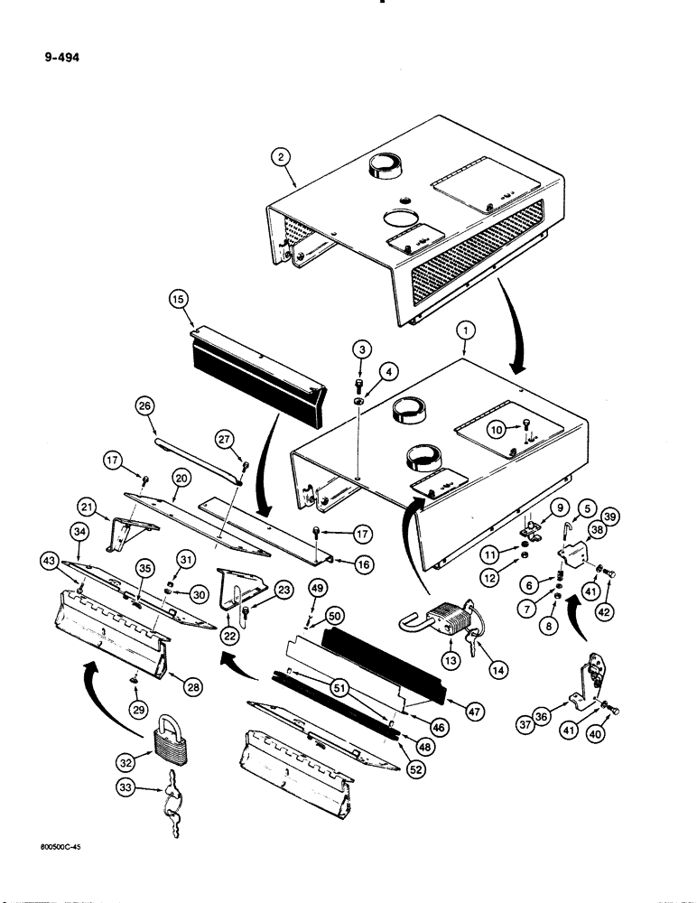 Схема запчастей Case 1455B - (9-494) - HOOD AND INSTRUMENT PANEL COVERS (09) - CHASSIS/ATTACHMENTS