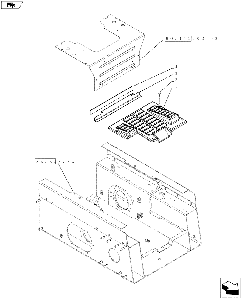 Схема запчастей Case SR175 - (90.116.AS[03]) - FLOORPLATE, NO PEDAL (ALL CASE) (90) - PLATFORM, CAB, BODYWORK AND DECALS