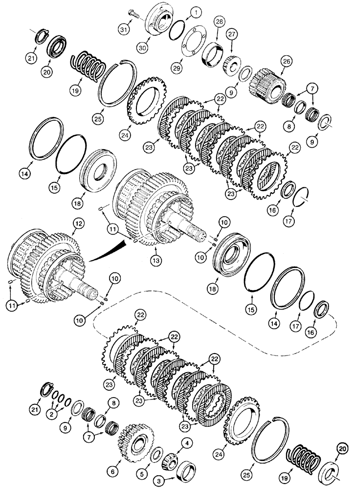 Схема запчастей Case 550H - (6-07) - TRANSMISSION, CLUTCHES, HIGH/LOW AND SHAFTS (06) - POWER TRAIN