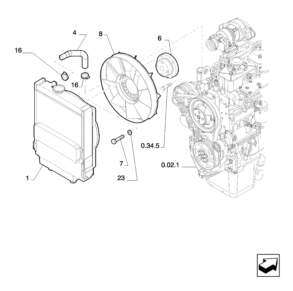 Схема запчастей Case TX742 - (1.17.A[01]) - ENGINE COOLING - VERSION (02) (10) - ENGINE