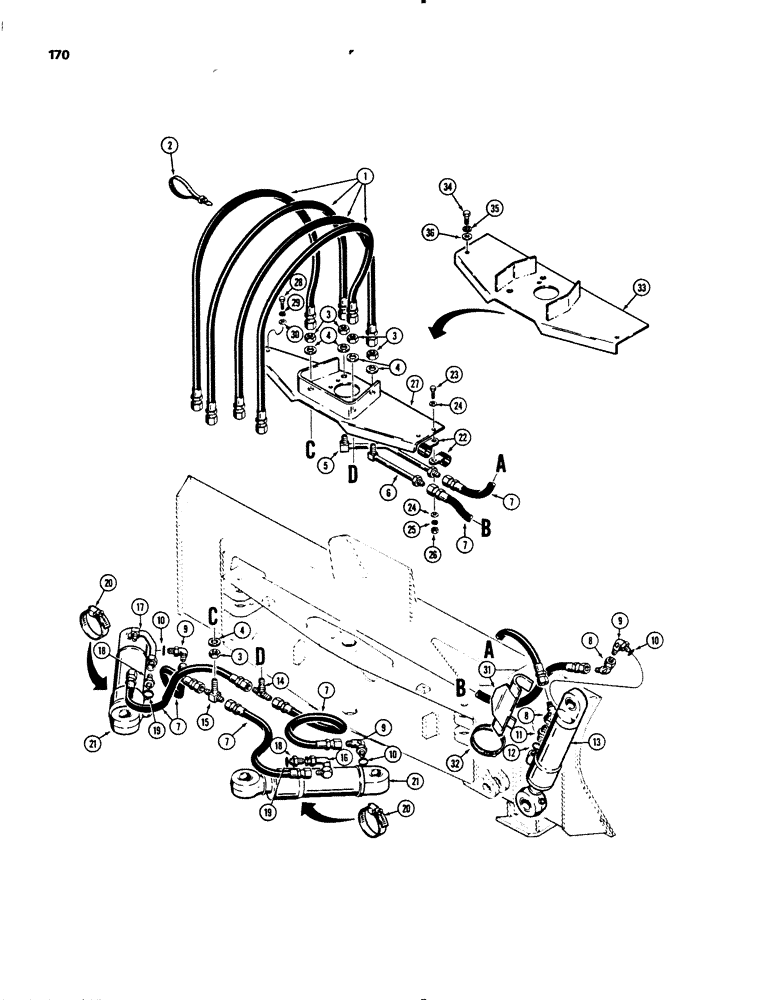 Схема запчастей Case 455B - (170) - DOZER ANGLE AND TILT HYDRAULIC CIRCUIT, ON DOZER BLADE (07) - HYDRAULIC SYSTEM