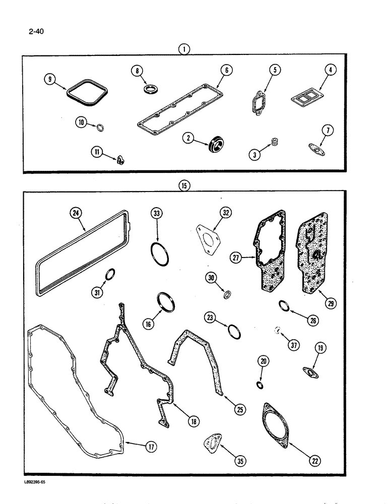 Схема запчастей Case 450C - (2-40) - ENGINE GASKET KITS, 4-390 ENGINE, 4T-390 ENGINE, VALVE GRIND (02) - ENGINE